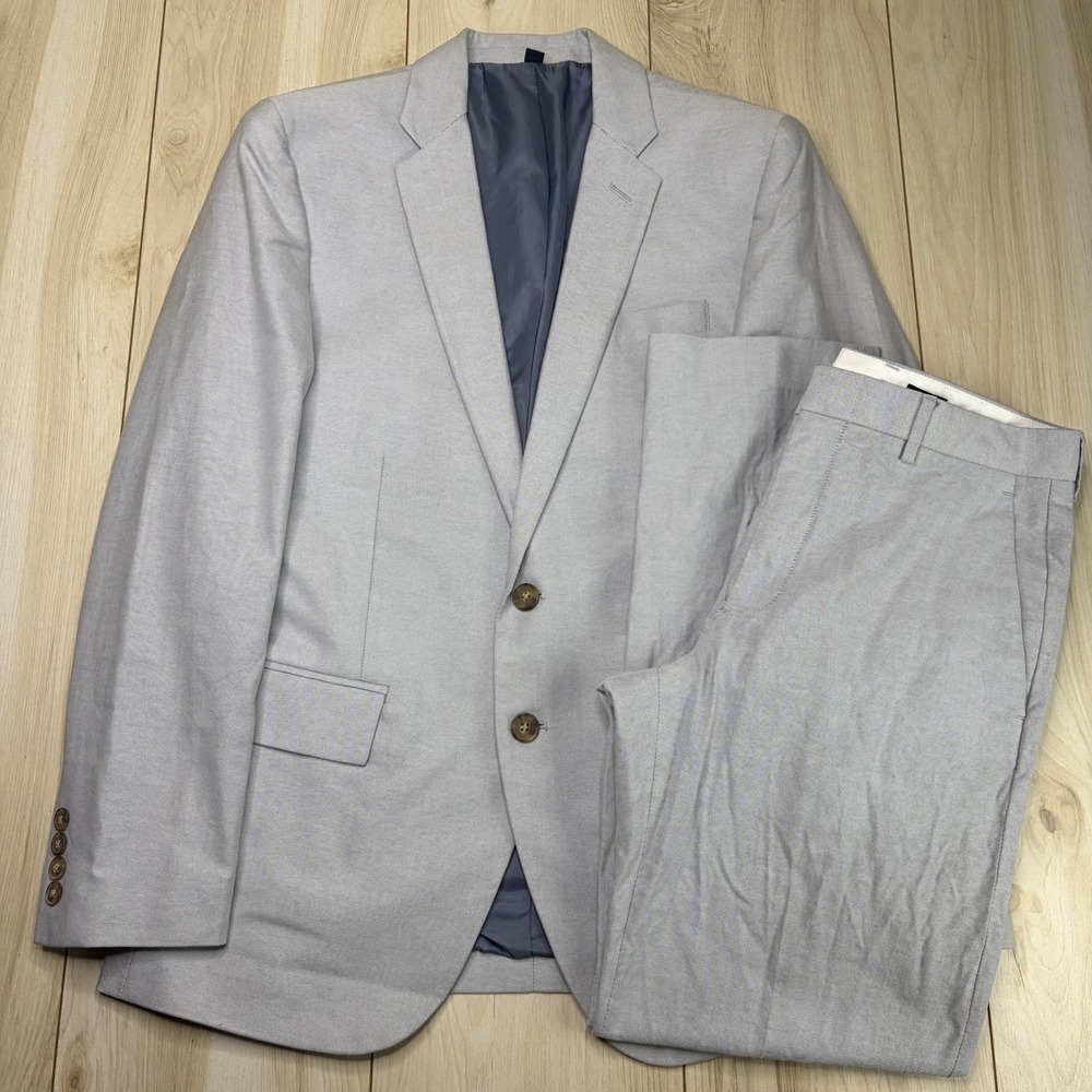 J. Crew Thompson Nailhead Gray Cotton Suit Mens 36S 31x30